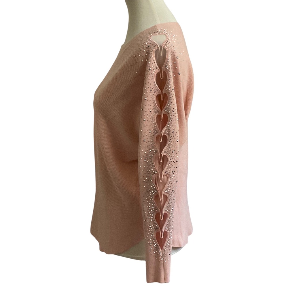 Vila Milano Heart Cut Out Rhinestone Sweater Womens Medium Pink